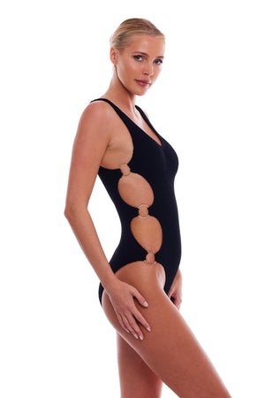 DUBAI CUTOUT GOLD RINGS ONE PIECE SWIMSUIT