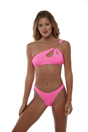 ABU DHABI ONE SHOULDER GOLD RINGS BIKINI TOP