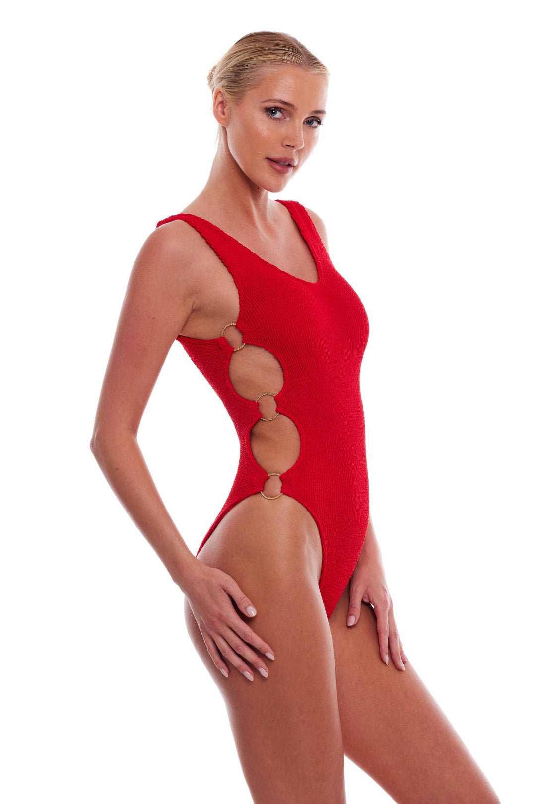 DUBAI CUTOUT GOLD RINGS ONE PIECE SWIMSUIT