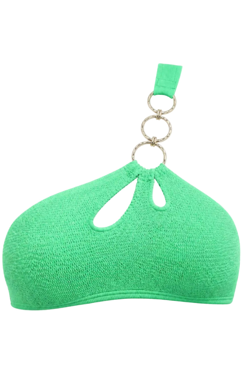 ABU DHABI ONE SHOULDER GOLD RINGS BIKINI TOP