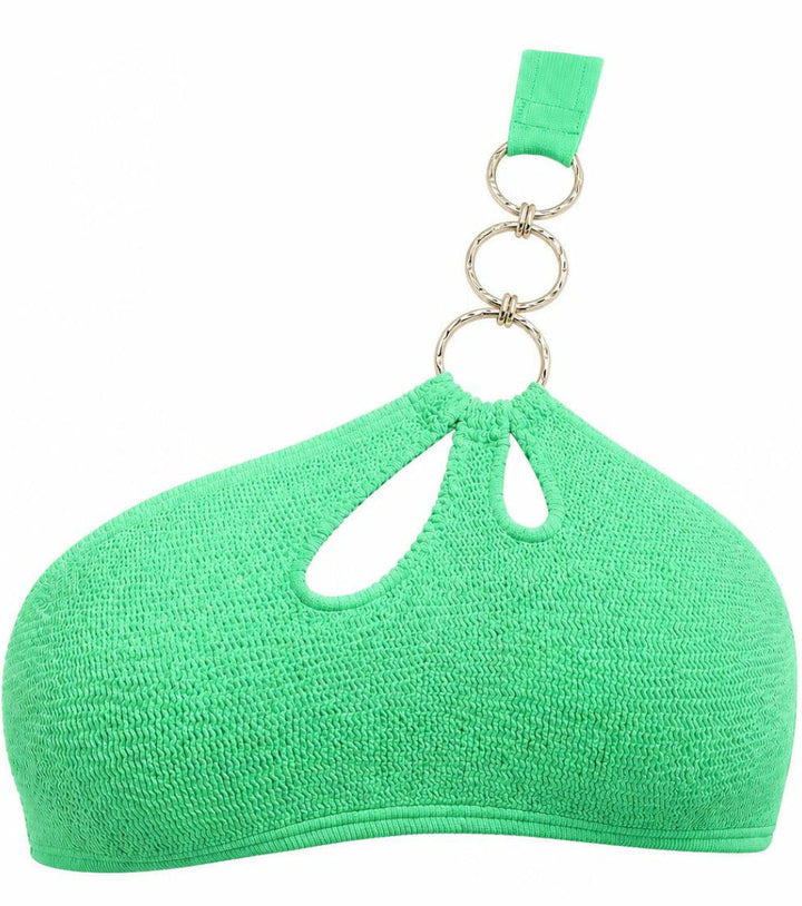 ABU DHABI ONE SHOULDER GOLD RINGS BIKINI TOP