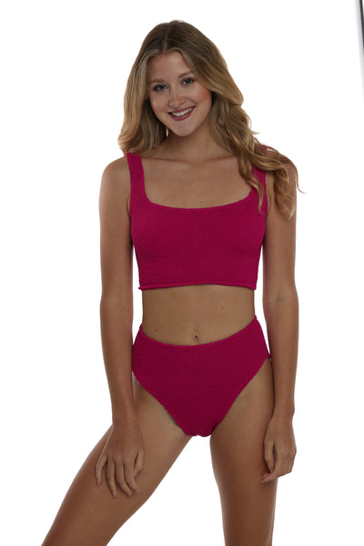 Cairo Crop Tankini Basic Crinkle Stretch One Size TOP ONLY (Raspberry)