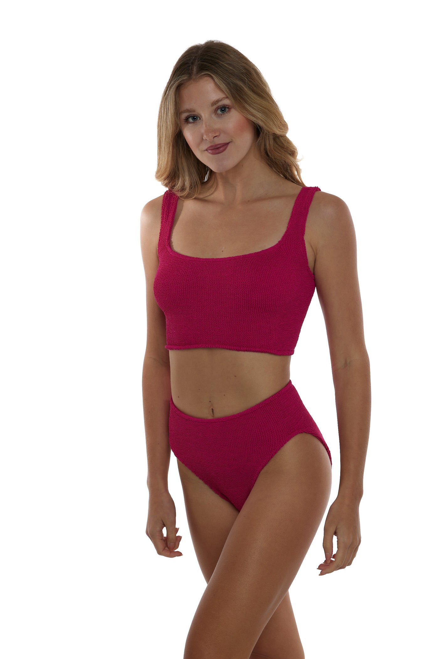 Cairo Crop Tankini Basic Crinkle Stretch One Size TOP ONLY (Raspberry)