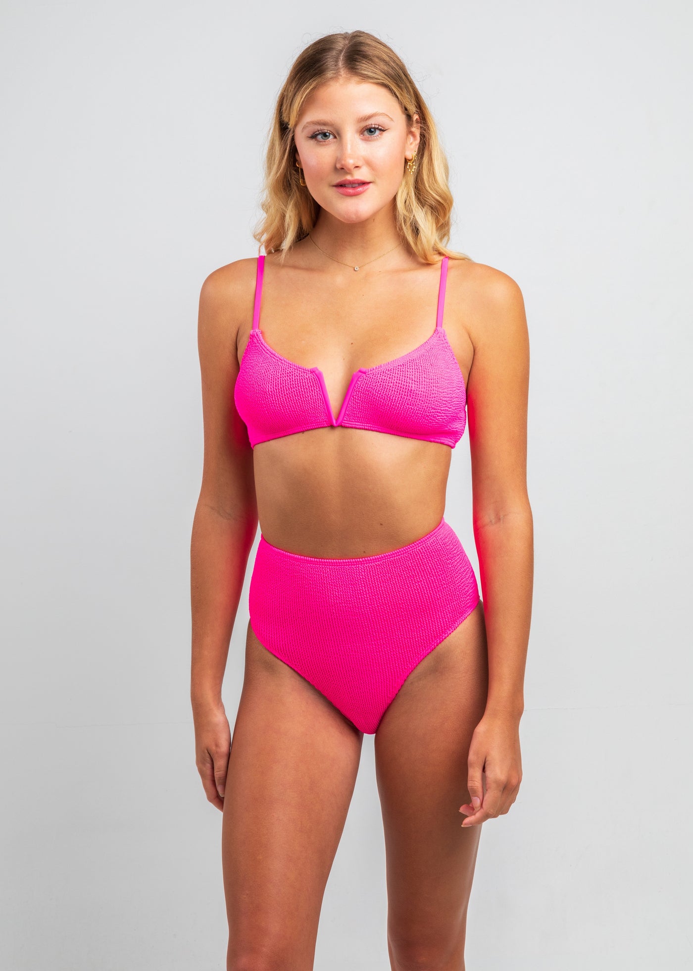 Ibiza V-Cut String Straps One Size Bikini TOP ONLY (Hot Pink)