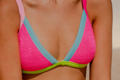 Mykonos Color Block Full Crinkle One Size Bikini SET (Hot Pink Color Block)